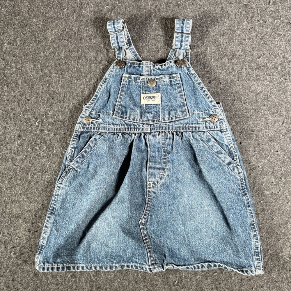 OshKosh Bgosh Kids Blue Denim Overall Jumper Dress 18M Vintage Style 1871-1